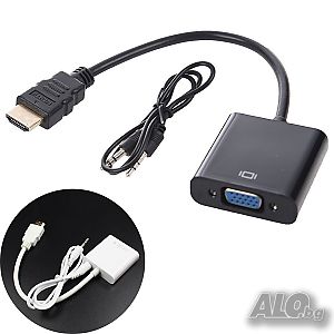 1080P адаптер HDMI към VGA конвертор 3,5 мм аудио видео жак HD конектор букса преходник пин видео