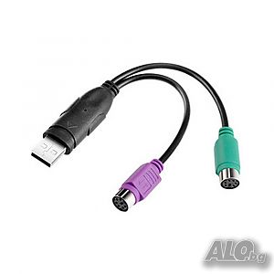 Преходник USB мъжки към двоен PS / 2 PS2 женски адаптер за клавиатура и мишка конектор порт компютър