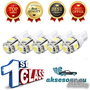 Габаритни диодни крушки габарити T10 с 5 Smd Led ксеноново бели диода за кола автомобил джип супер