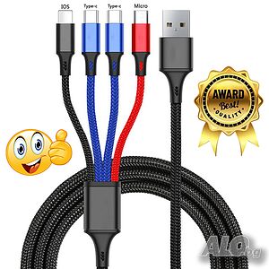 4 в 1 USB кабел за бързо зареждане iPhone 13 12 14 Pro Max Mini Multi Plug зарядно за Huawei Xiaomi