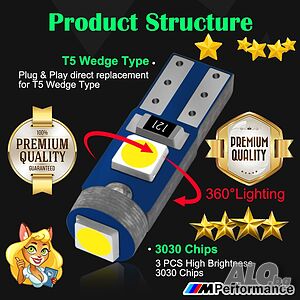 Супер ярка T5 Led крушка 3SMD 3030 светлина Лампа за арматурното табло 12V кола индикатор габарит