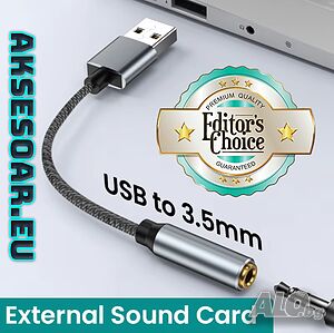 Външна стерео звукова карта от USB A към 3,5 мм аудио жак адаптер с кабел за Hi-Fi jack Слушалки