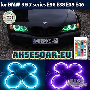 Ангелски очи многоцветни RGB LED Фарове Angel Eyes за кола пръстени 2x131 и 2x146 mm за BMW E46