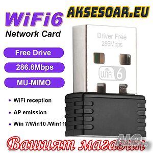 Мини USB Wi-Fi 6 адаптер AX286 WIRELESS Мрежова карта Mini USB Dongle 2.4GHz 802.11 компютър лаптоп