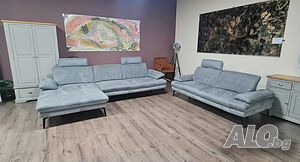 Сив комплект дивани от плат ъглов диван и тройка ”Dieter Knoll”