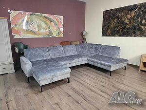 ПРОМОЦИЯ!!! П - образен ъглов диван от плат сив LS701521