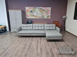 ПРОМОЦИЯ!!! Сив кожен ъглов диван Dwell Albi