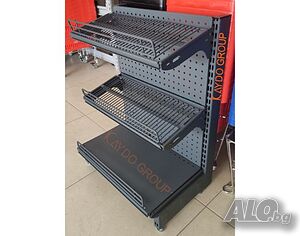 Мини промо стелаж с перфо гръб за касова зона RAL-7016 TXT