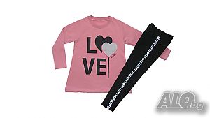 Детски фино ватиран комплект туника с клин Love за 4 и 5 г.
