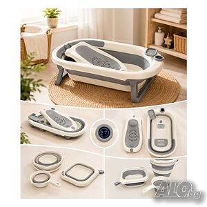 Сгъваема бебешка вана 7 в 1 с термометър и подложка