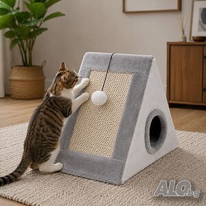 Къщичка за котки 4 в 1 - Драскалка, легло, играчка и уютно скривалище 39 x 45 x 14 cm