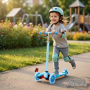 Детска тротинетка 21st Scooter със светещи колела, сгъваема, до 50кг - Синя