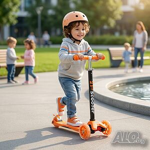 Детска сгъваема тротинетка 21st Scooter със светещи силиконови колела - Оранжева