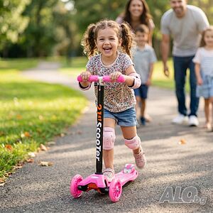 Детска сгъваема тротинетка 21st Scooter със светещи силиконови колела, розова
