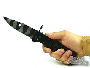 Голям автоматичен сгъваем нож - щик AK-47 с калъф и метална дръжка 726B-черно