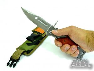 Голям автоматичен сгъваем нож - щик AK-47 726B с калъф и дървена дръжка