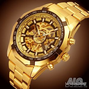 ПОЗЛАТЕНИ с 18карата злато Автоматични часовници WINNER №1 SKELETON