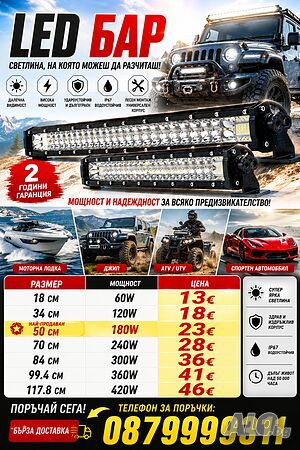 Лед бар халоген 300W - 84 см 360W - 99.4 см 420W - 117.8 см 18 см 34 см 50 см 70 см