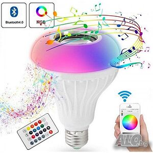 Топ хит Диско Блутуд Bluetooth колона крушка цвят музика лед RGB