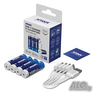 Xtar 1.5V 3000mAh Li-Ion AA, LR6, 1200 цикъл, USB-C - 4 броя комплект