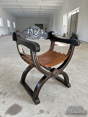 Античен стол със седло от естествена кожа 1900s Dante X-chair