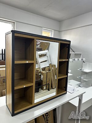 Стенен шкаф за баня с огледало EUGAD