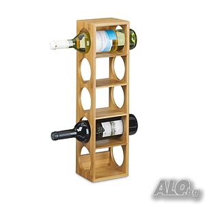 Поставка за вино от бамбук 53 x 14 x 12 см, стелаж за 5 бутилки Relaxdays