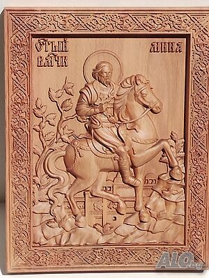 Дърворезбована икона на Св. Мина - авторска дърворезба