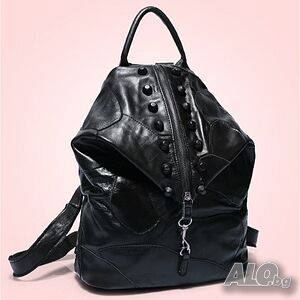 Дамска раница Elvira от естествена кожа Black