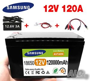 12V 120Ah литиева-йонна акумулаторна батерия, защита BMS и 12.6V зарядно устройство