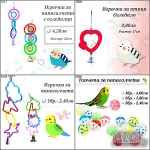 Играчки за папагали, топчета и висулки. Играчка за папагал. Огледало за папагал. Играчки за клетка