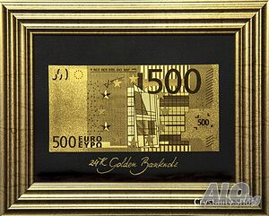 Златна банкнота 500 Евро в рамка под стъклено покритие - Реплика