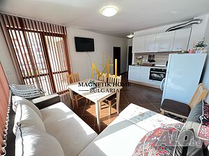 Чисто нов двустаен имот в затворен комплекс ”Famagusta” с гледка басейн и градина + паркомясто