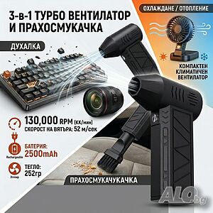 Турбо вентилатор air duster духалка за кола струен Jet fan мини акумулаторен преносим мощен