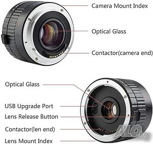 Черен телеконвертор Viltrox C-AF 2x II Teleplus със съвместим с Canon