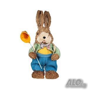 Великденска декоративна фигура Mercado Trade, Заек със зелена жилетка и кошница