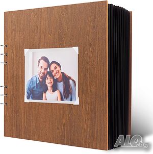 Дървен фото албум scrapbook 28x28 см 80 страници черен