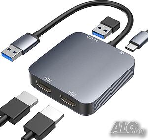 USB 3.0 към 2x HDMI адаптер Full HD за лаптоп и компютър