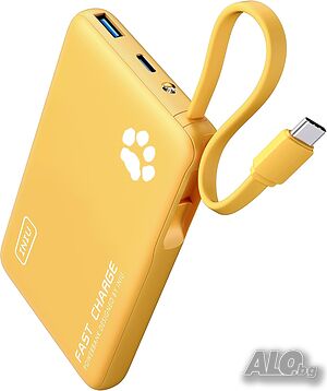 NIU 10000mAh Power Bank 45W бързо зареждане, USB-C кабел, 3 порта - жълт