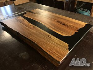 Плот за маса орех и черна епоксидна смола 160/90/4. Финиш Rubio Monocoat.