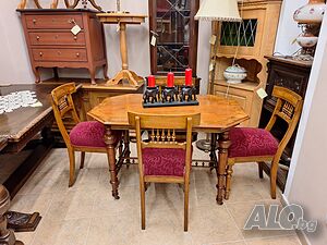 Античен Викториански к - т за трапезария маса с 4 стола