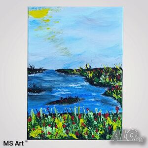 Цветя край езерото ” Абстрактна картина