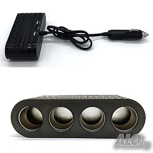 Разклонител с 4 гнезда за запалка и 2 USB, 1 - TYPE C - 1654