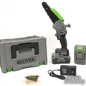 Акумулаторен мини верижен трион 24V 4Ah с 15 см шина HAWEK
