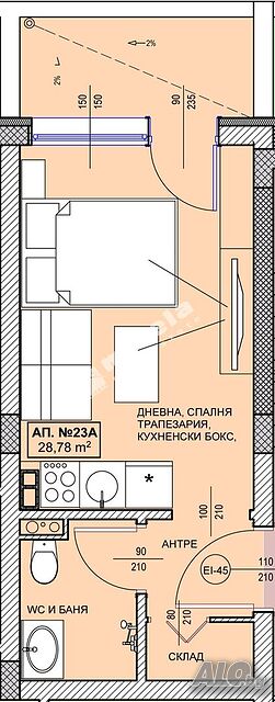 Едностаен апартамент, 34.35 кв.м, област Бургас, гр. Поморие, ул. Тутхон