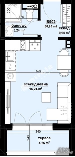 Едностаен апартамент, 36.95 кв.м, град Бургас, ж.к. Изгрев, бул. Транспортна
