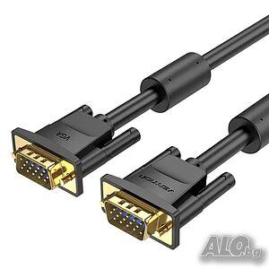 Кабел Vention, DAEBF, VGA (HD15) мъжко - VGA (HD15) мъжко, 1.0 m, Златно покритие, 2 ферита, Черен