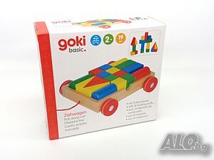 НОВ! Дървен конструктор Goki с количка за дърпане