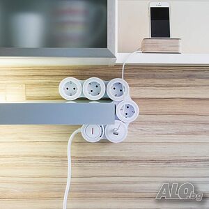 НОВИ! Разклонител 5 гнезда 2 USB-та Powerfix гъвкав 1.5м