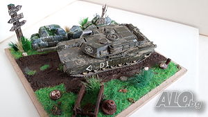 Макет-Диорама - Military diorama muddy road & tank D1 Scale 1/34-1/39